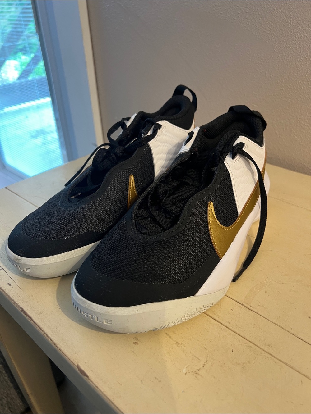 Nike Kids Black, White & Gold Athletic Sneakers, hustle